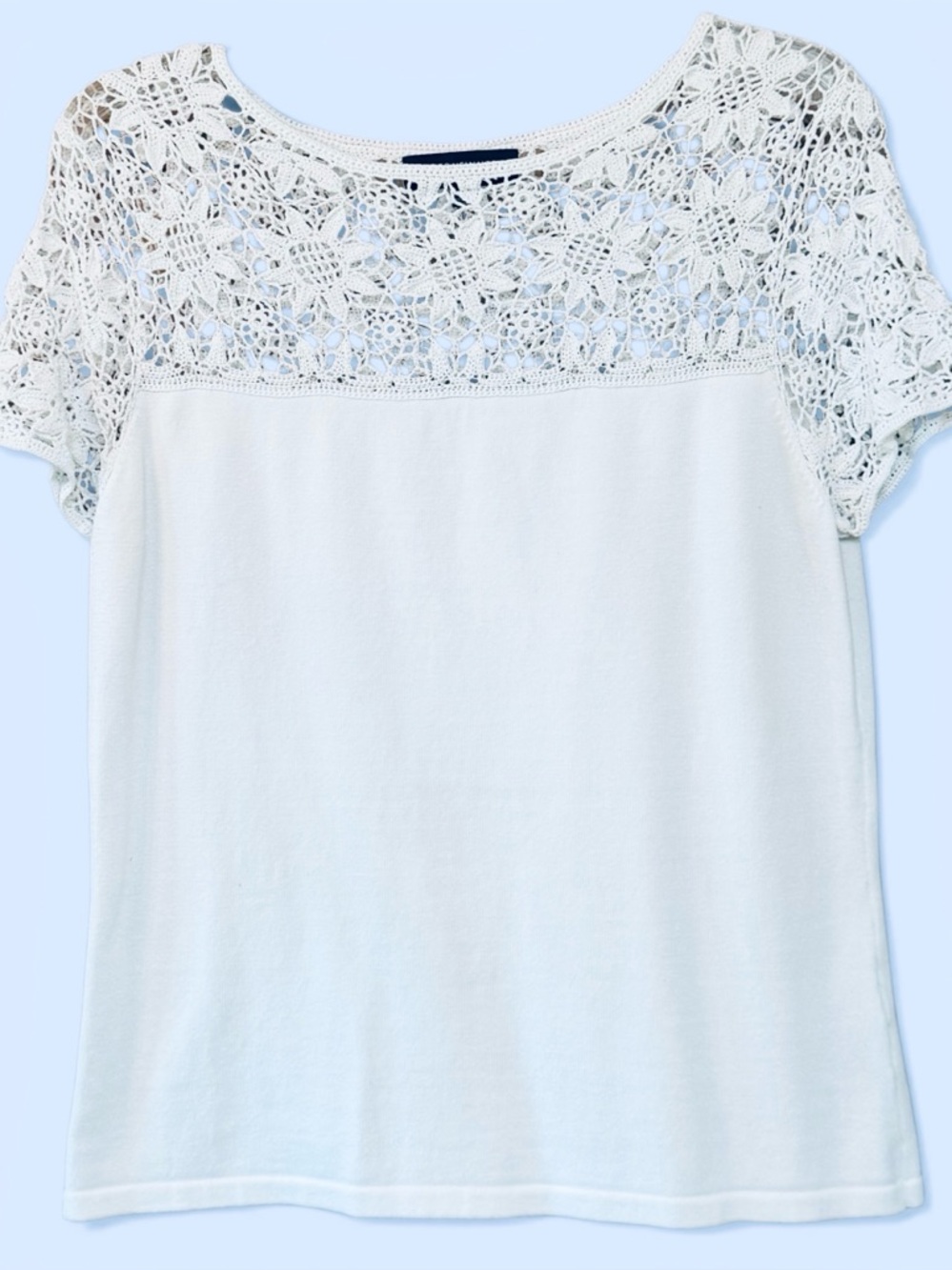 Crochet Lace Tee Jones New York Signature Short Sleeves Sz L White